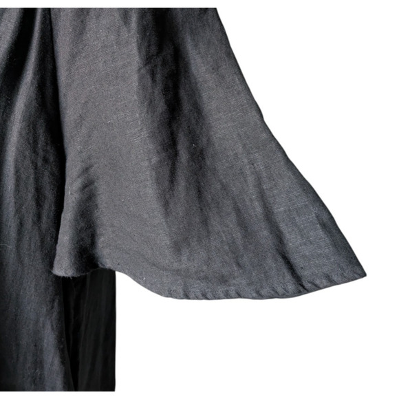 Chicos Black Flutter Sleeve 100% Linen Dress Sz 3 US 16 V Neck Lagenlook Pockets - Picture 6 of 7